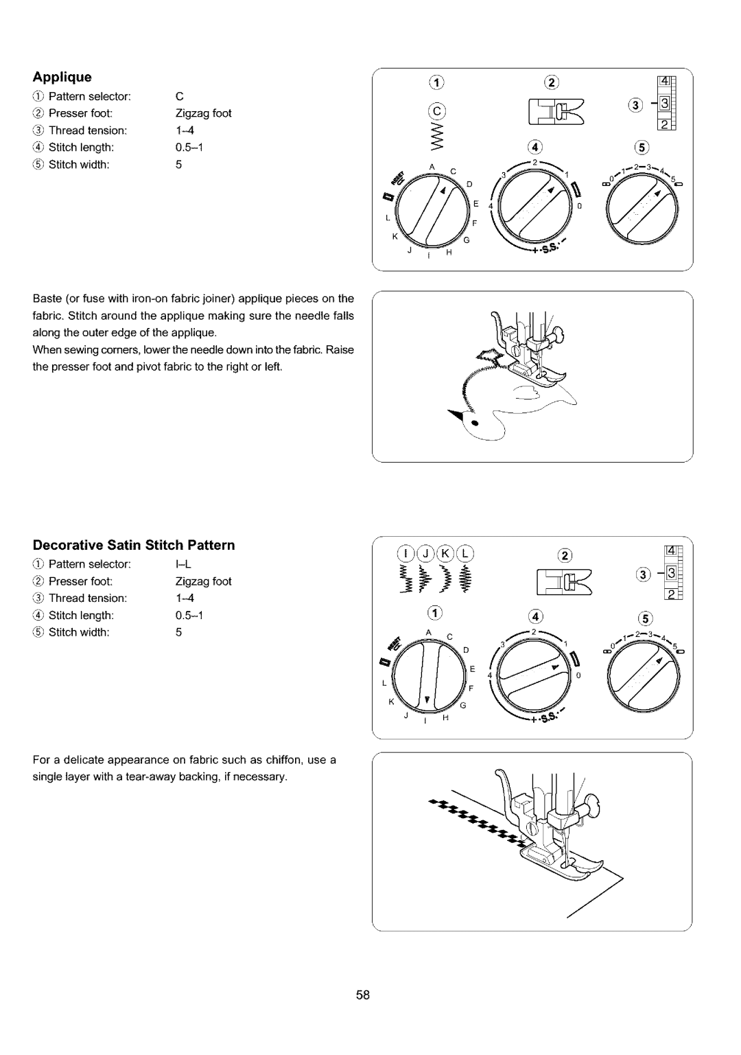 Sears 385.4052LX200 owner manual Applique, Decorative Satin Stitch Pattern 