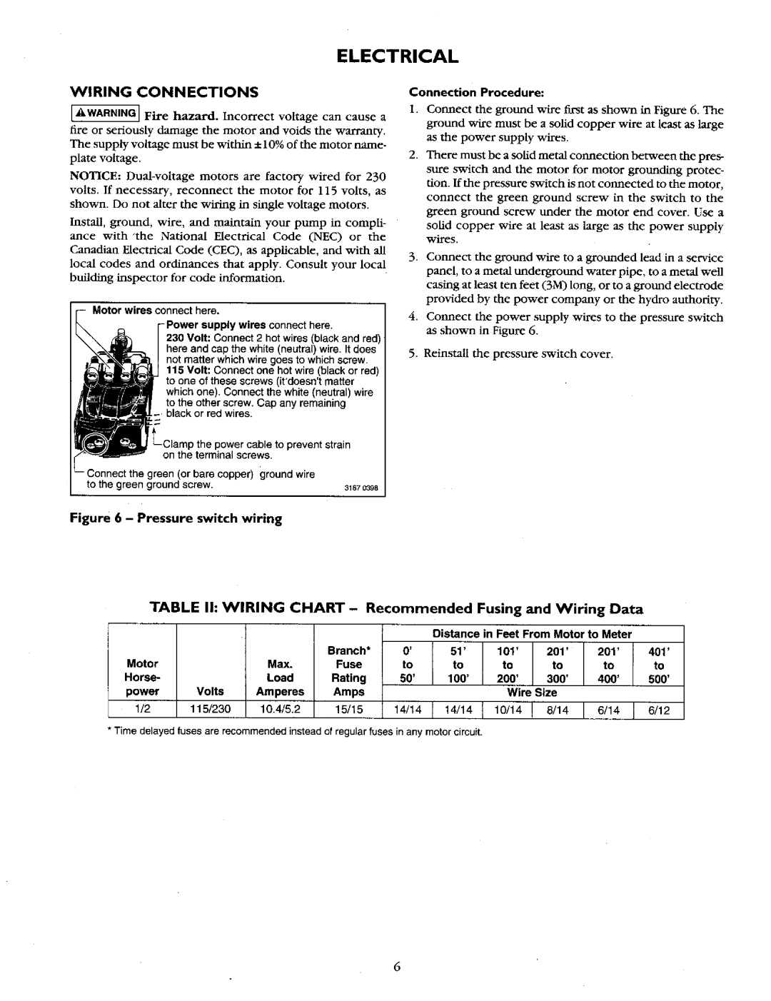 Sears 390.2508 owner manual Electrical, Wiring Connections 