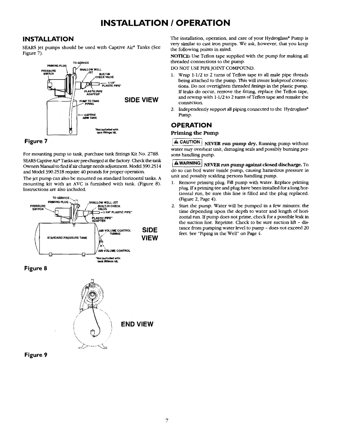 Sears 390.2514, 390.2518 owner manual Installation / Operation 