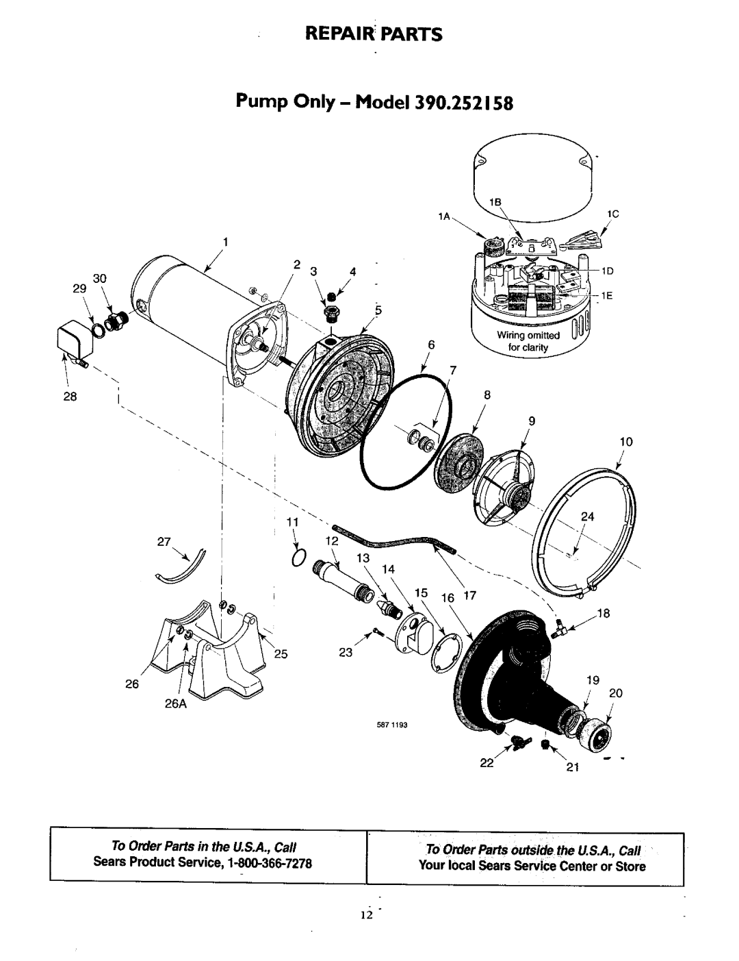 Sears 390.252158 owner manual Repair Parts 