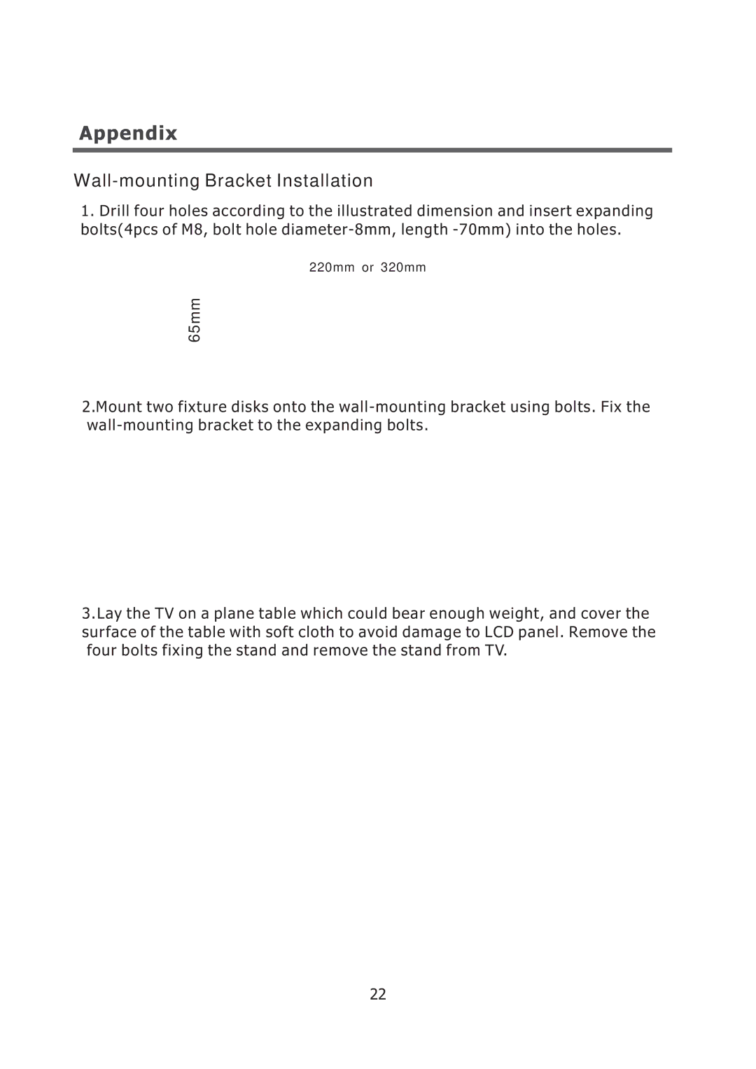 Sears 40LE45S user manual Wall-mounting Bracket Installation 