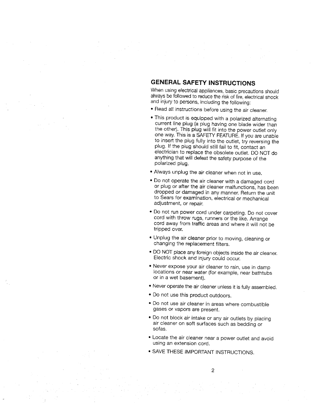 Sears 437.83235 owner manual General Safety Instructions 