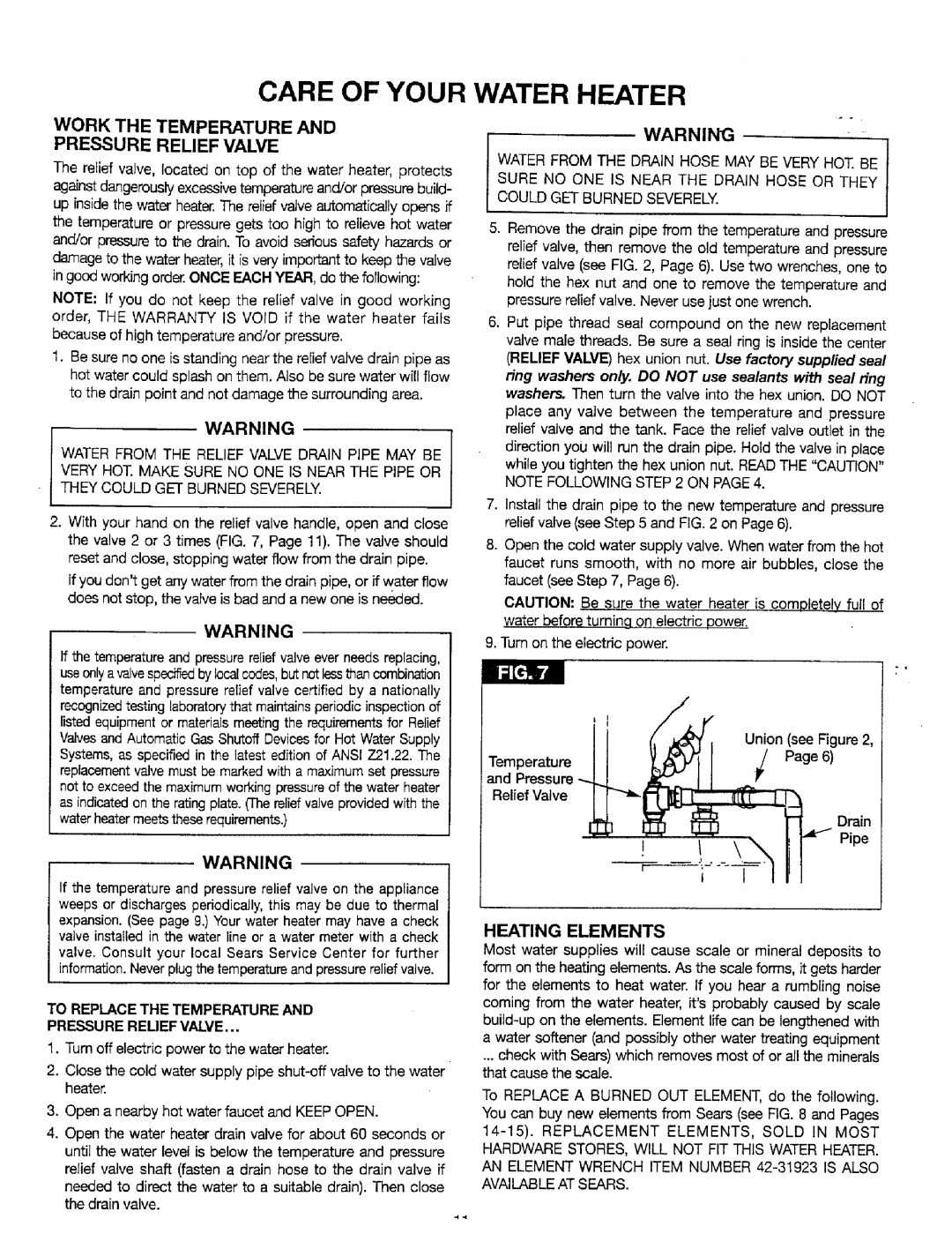 Sears 449.320311, 449.320411 Work the Temperature Pressure Relief Valve, Heating Elements, Could GET Burned Severely 