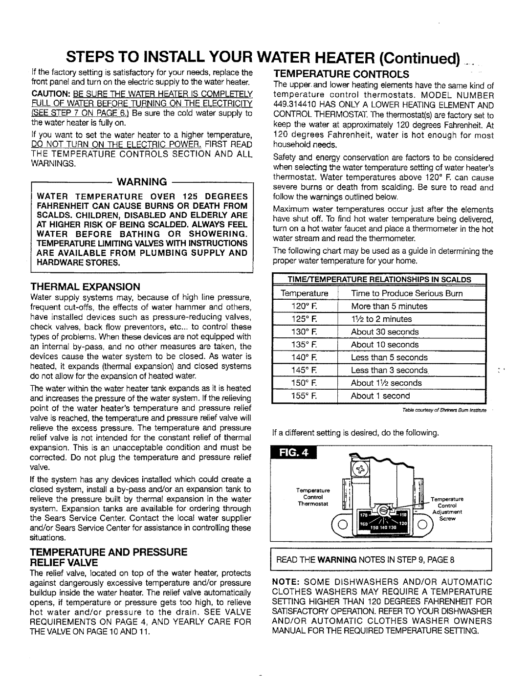 Sears 449.310531, 449.320411, 449.320511 Thermal Expansion, Temperature Controls, Temperature and Pressure, Relief Valve 