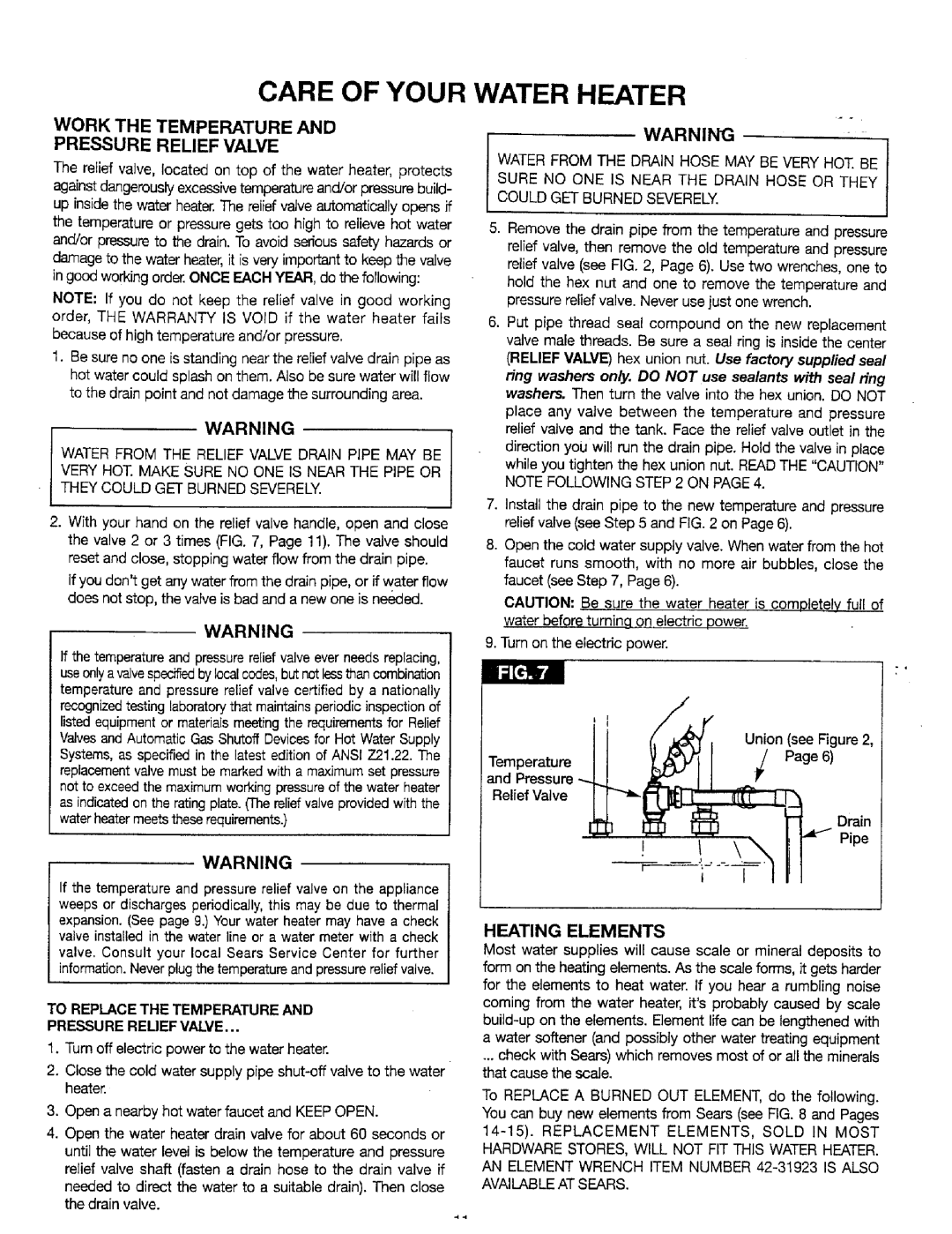 Sears 449.320311 Care Of Your, Water Heater, Work The Temperature And Pressure Relief Valve, il=ilyi, Heating Elements 