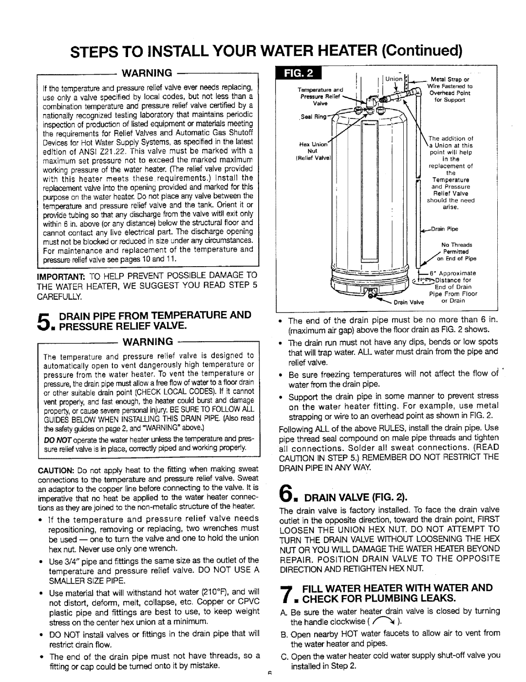Sears 449.310411 Steps To Install Your, WATER HEATER Continued, I,i PJ, Drain Valve Fig, Check For Plumbing Leaks 