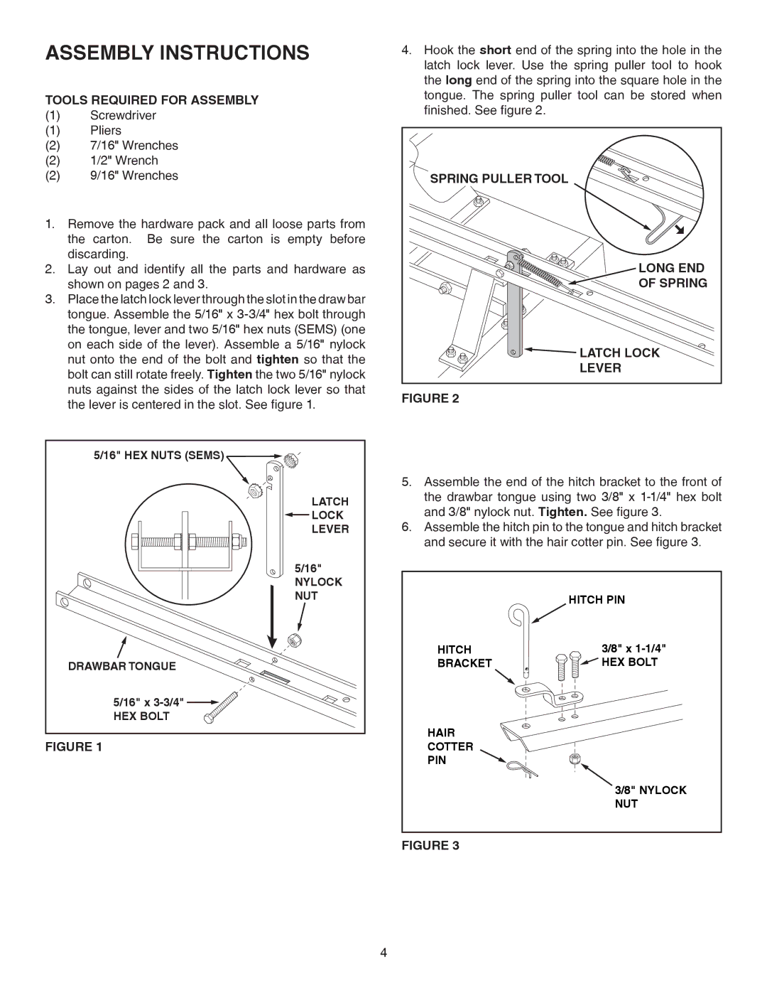 Sears 45-01754 owner manual Tools Required for Assembly, Spring Puller Tool, Long END, Latch Lock, Lever 