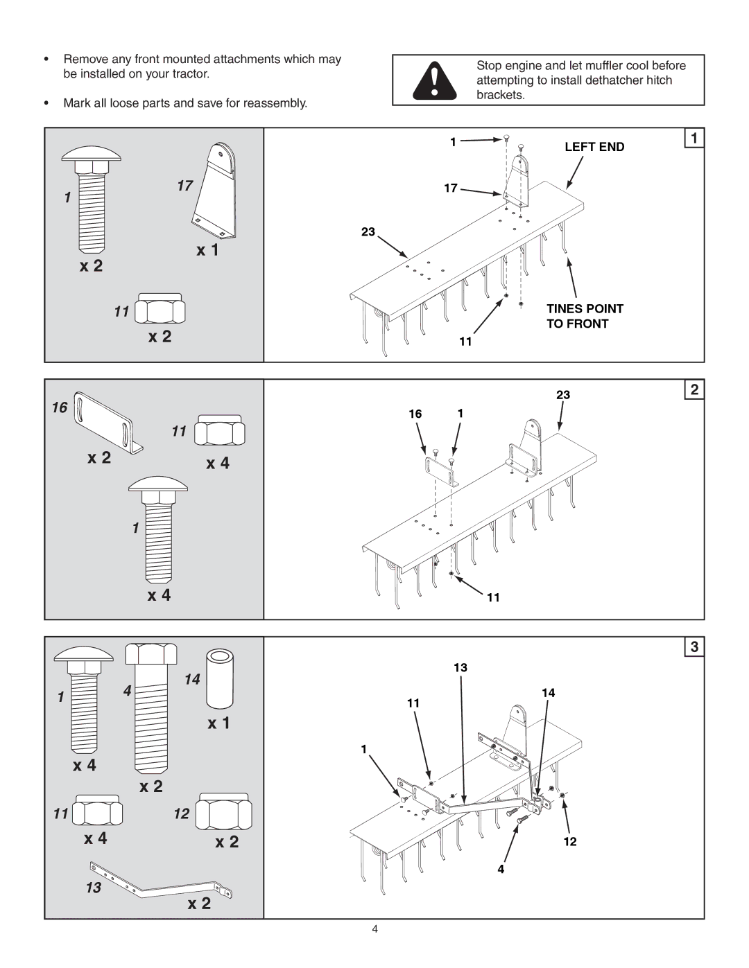 Sears 45-04381 owner manual Left END, Tines Point to Front 