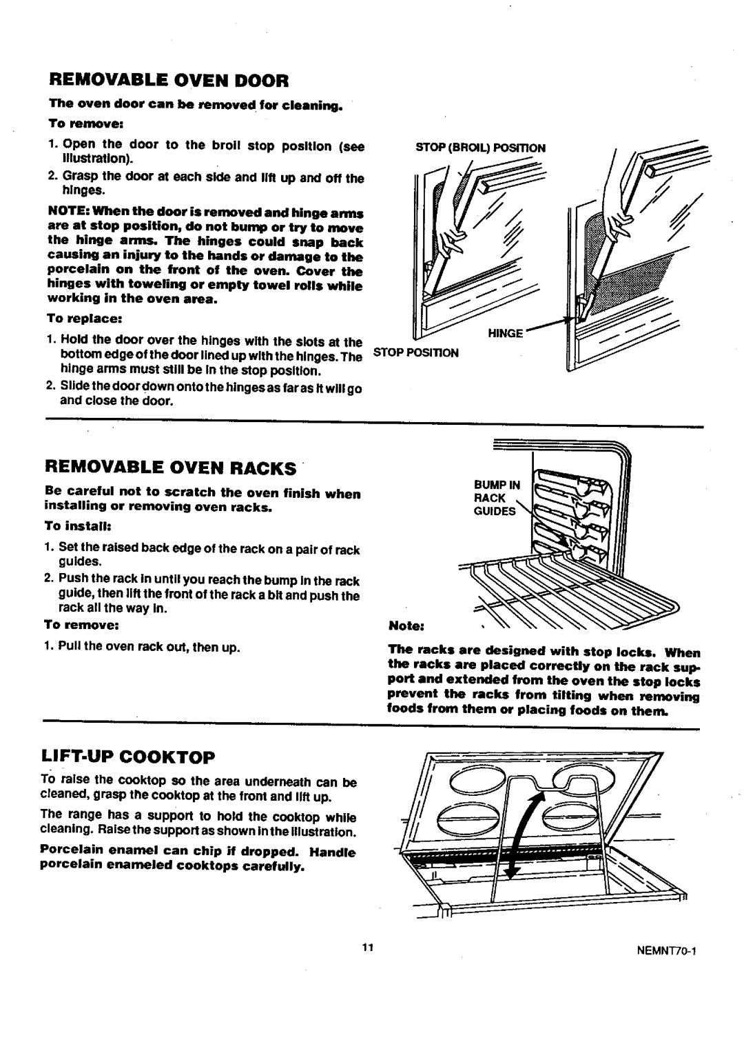 Sears 45321, 45221, 45320 warranty Removable Oven Door, Removable Oven Racks, LIFT-UP Cooktop 