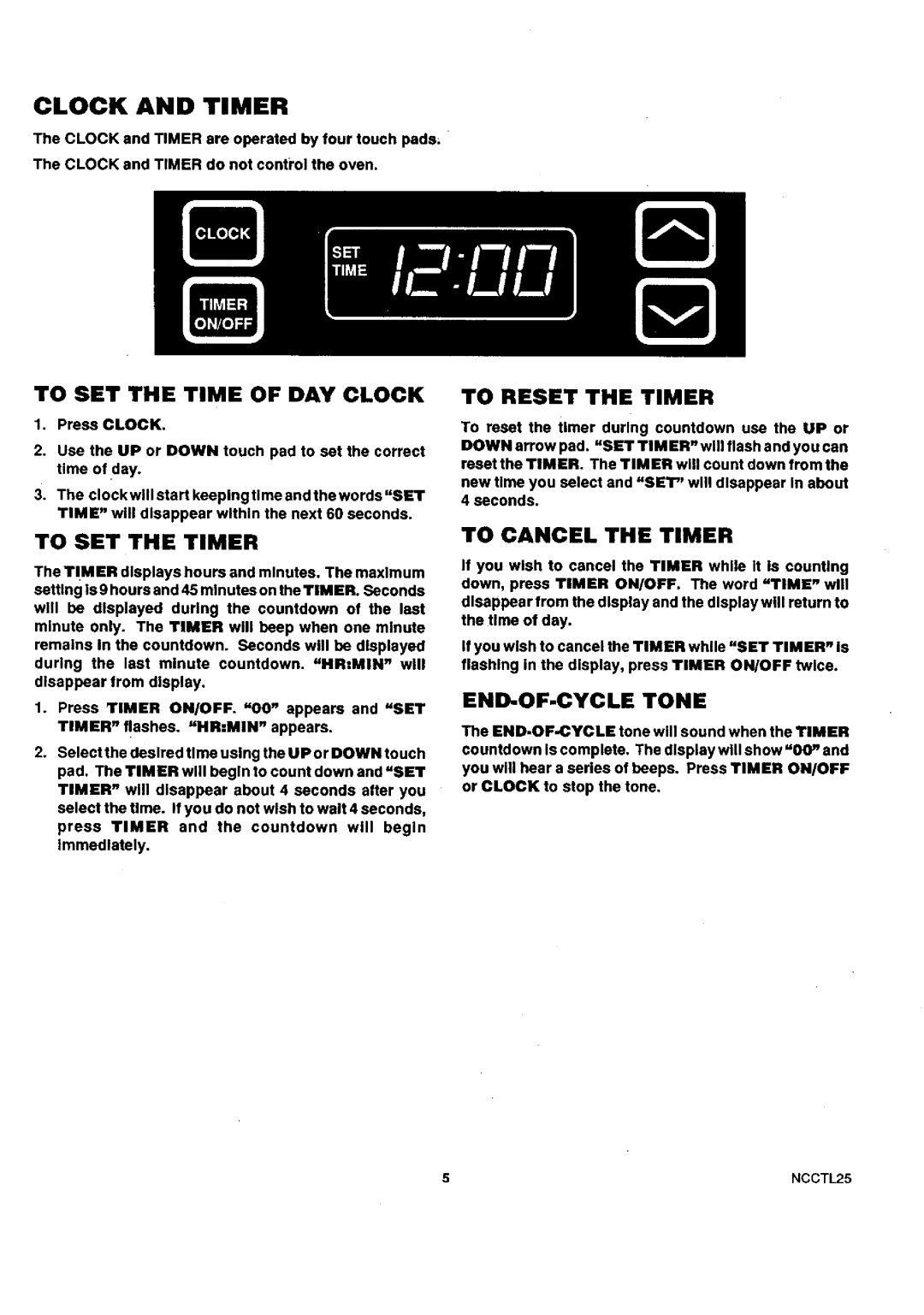 Sears 45321 To SET the Time of DAY Clock, To SET the Timer To Reset the Timer, To Cancel the Timer, END-OF-CYCLE Tone 