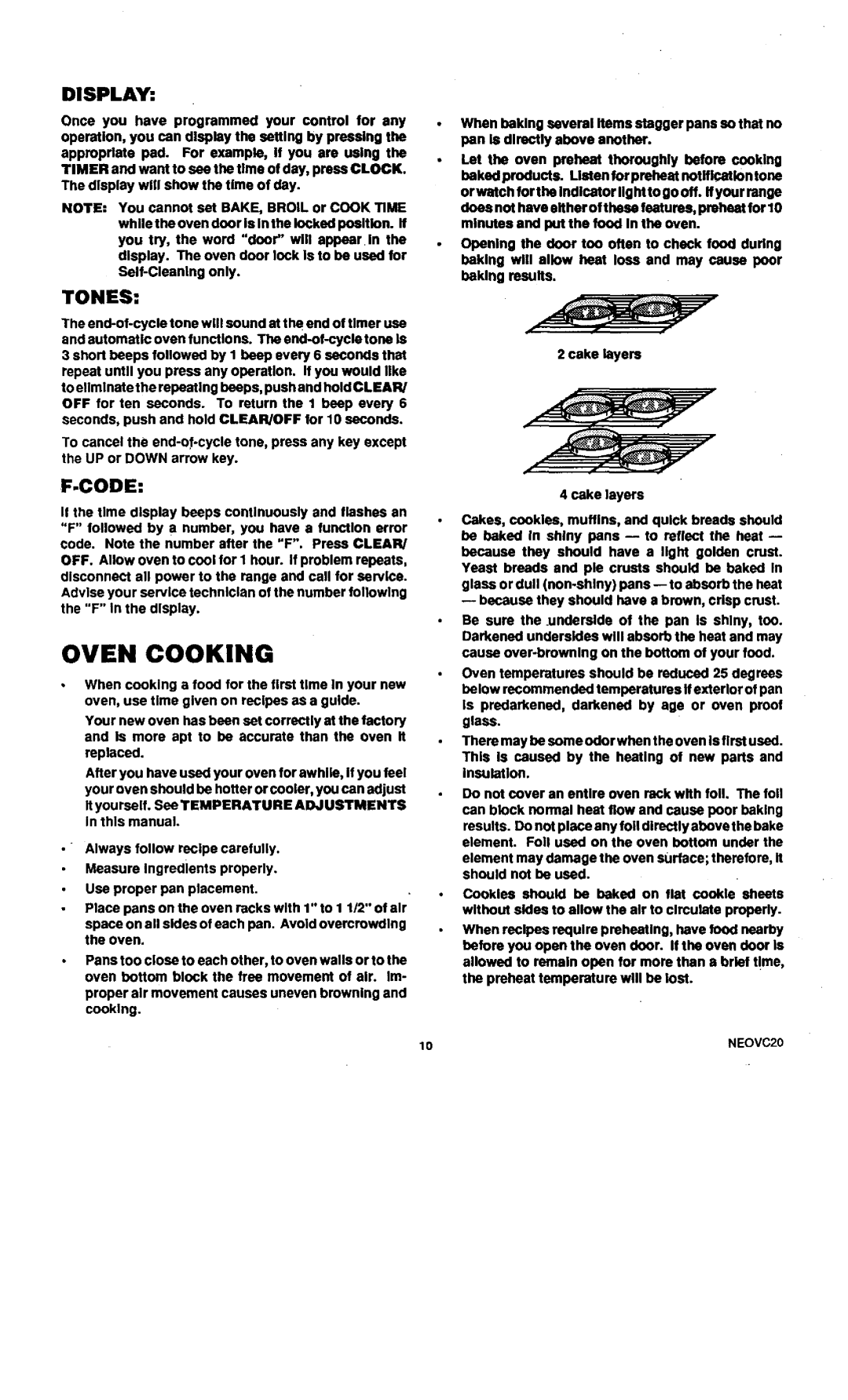 Sears 45520, 45521 warranty Oven Cooking, Display, Tones, Code 