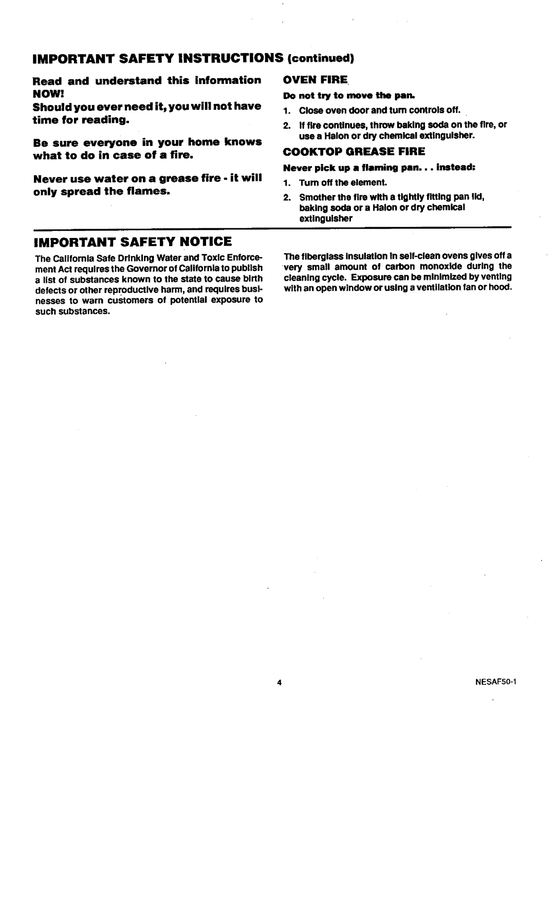 Sears 45520, 45521 warranty Important Safety Instructions, Important Safety Notice, Oven Fire, Cooktop Grease Fire 