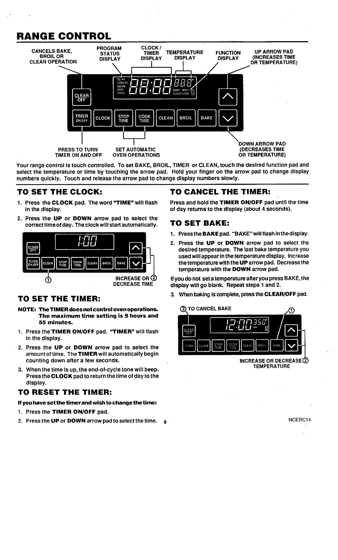 Sears 45520, 45521 warranty Range Control, To SET the Timer, To Cancel the Timer 