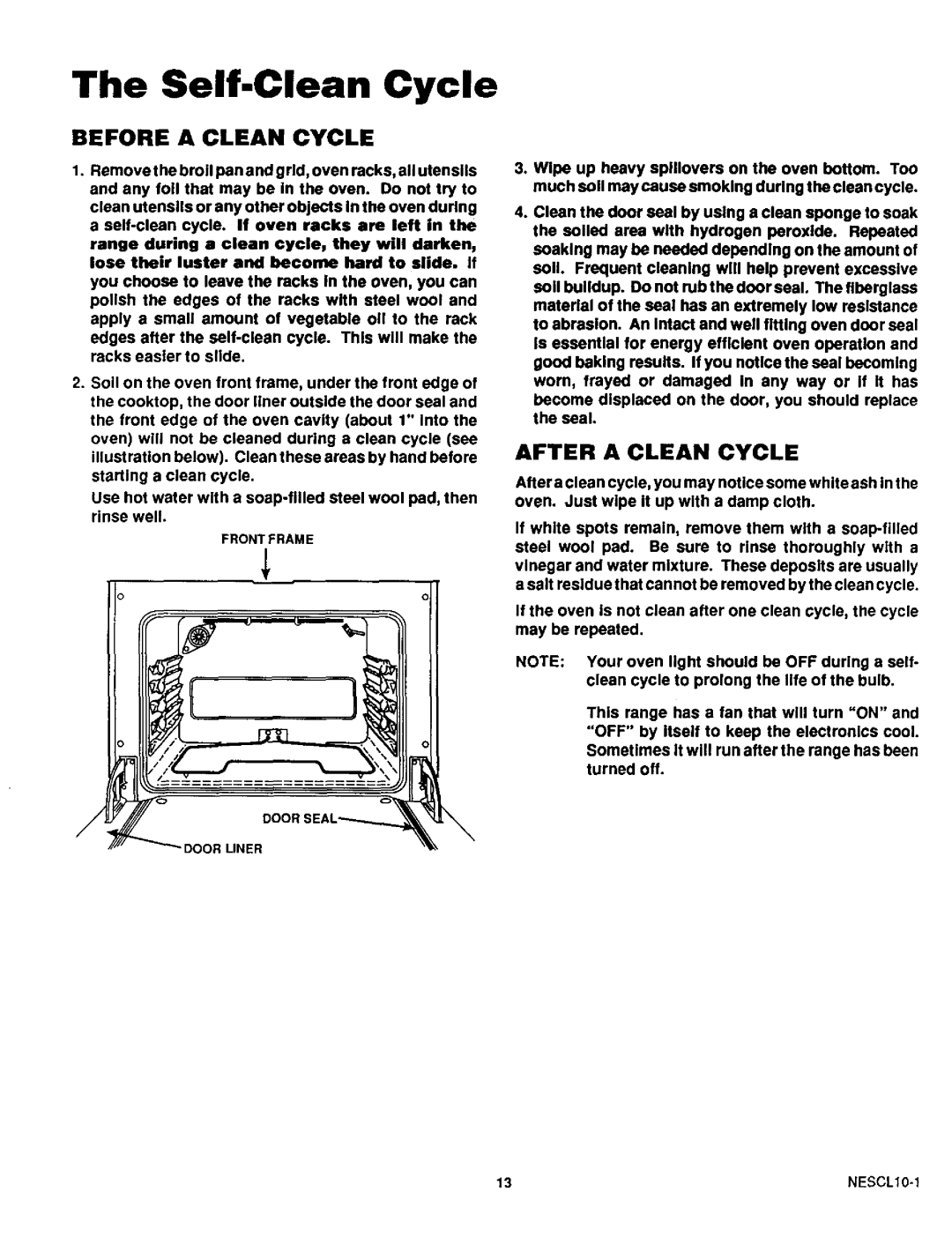 Sears 45521, 45520 warranty Before a Clean Cycle, After a Clean Cycle 