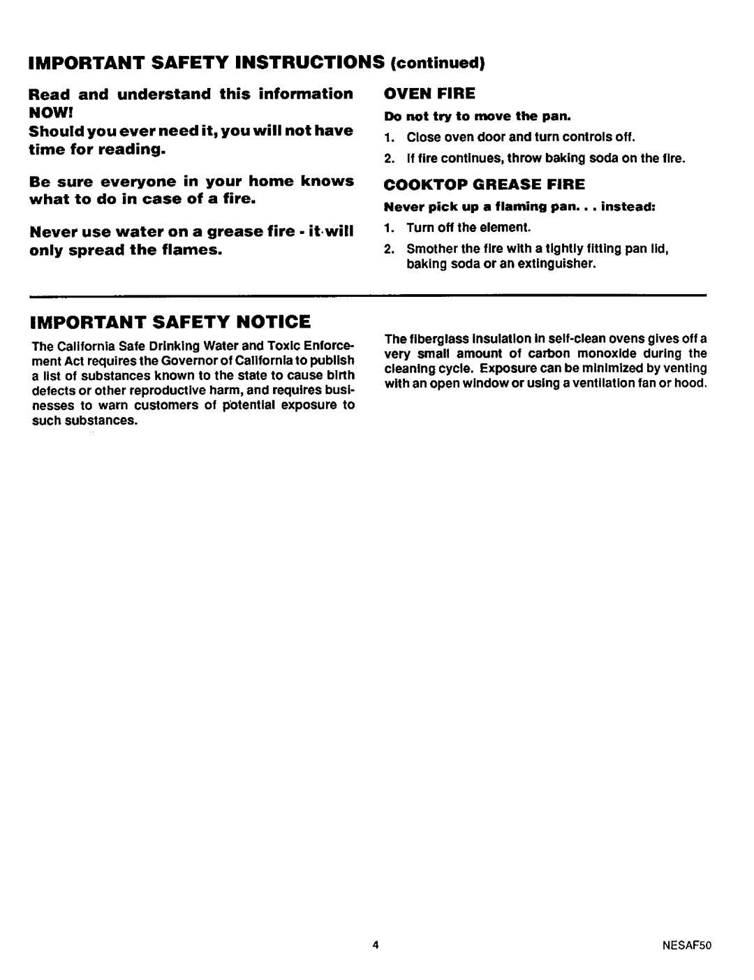 Sears 45520, 45521 warranty Important Safety Instructions, Important Safety Notice, Oven Fire, Cooktop Grease Fire 