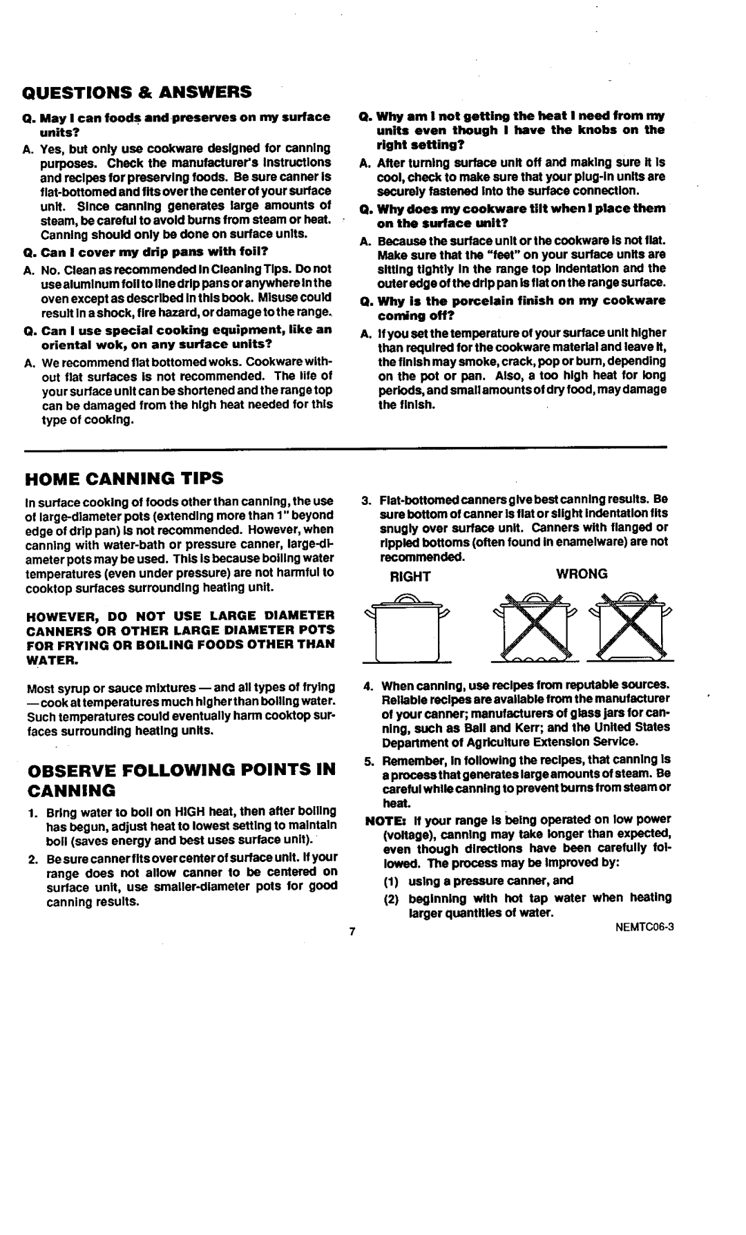 Sears 45521, 45520 warranty Home Canning Tips, Answers, Observe Following Points In Canning, Questions 