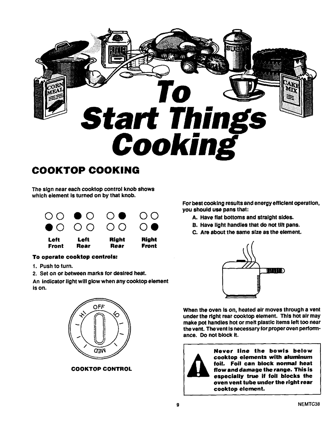 Sears 45521, 45520 warranty Start Things, Cooktop Cooking, O0 eO Oe O0 eO O0 O00e 