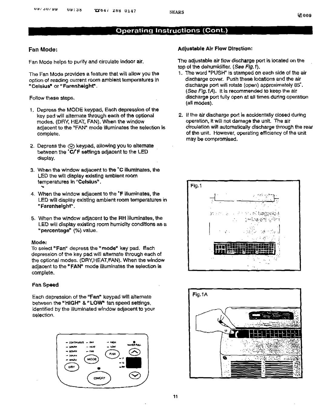 Sears 461-5949 operating instructions Follow these steps, Fen Speed, Adjustable Air Flow Direction, Ell modes 