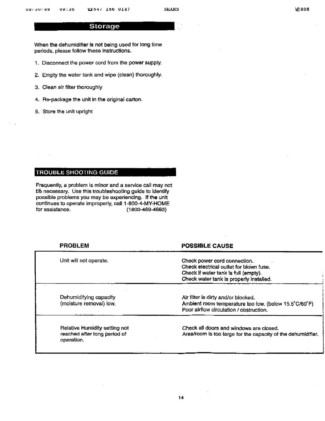 Sears 461-5949 operating instructions Problem Possible Cause, Reached After Long period, Operation 