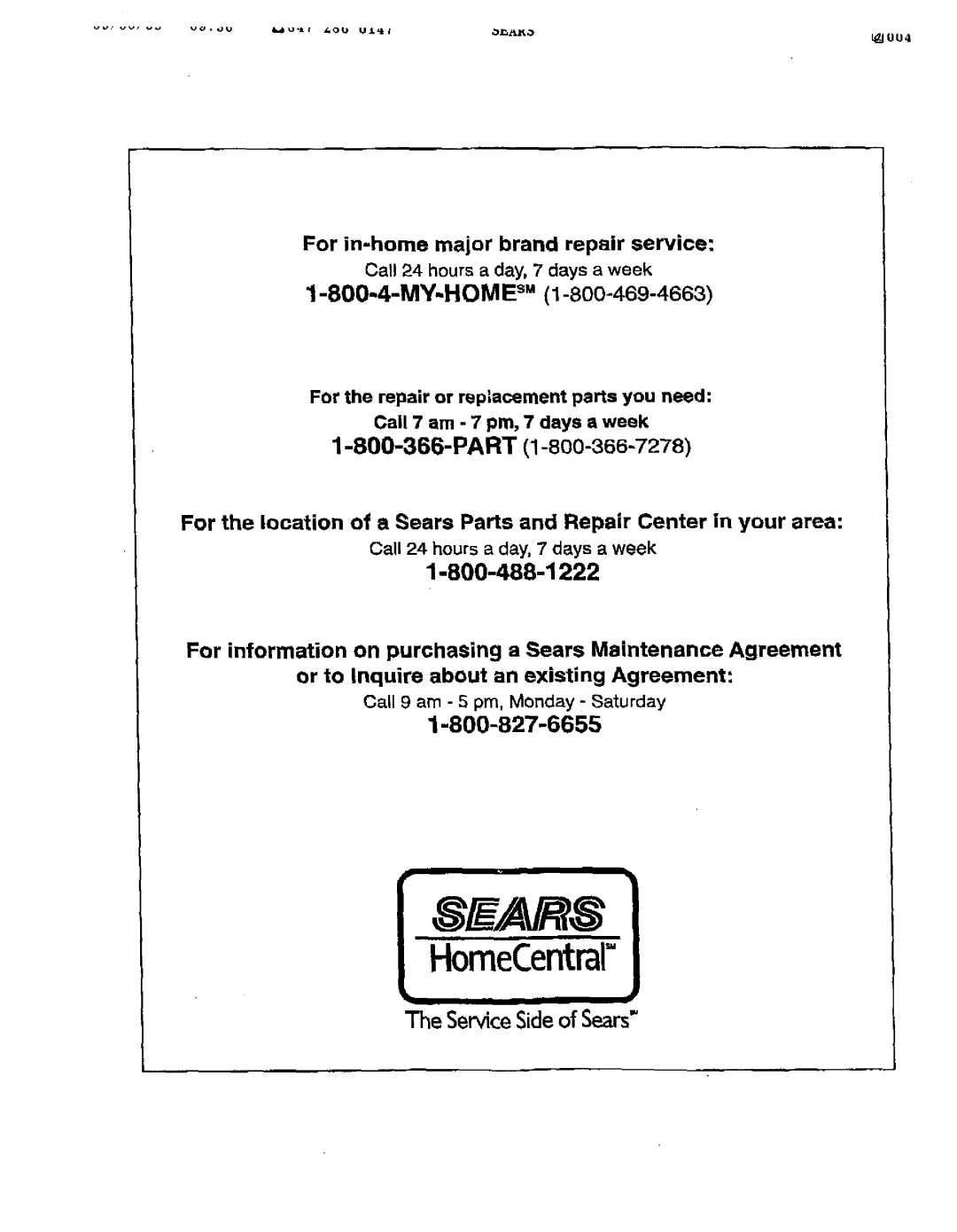 Sears 461-5949 operating instructions Part 