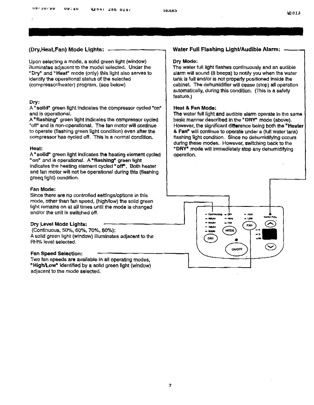 Sears 461-5949 operating instructions Dry,Heat,FanMode Lights 