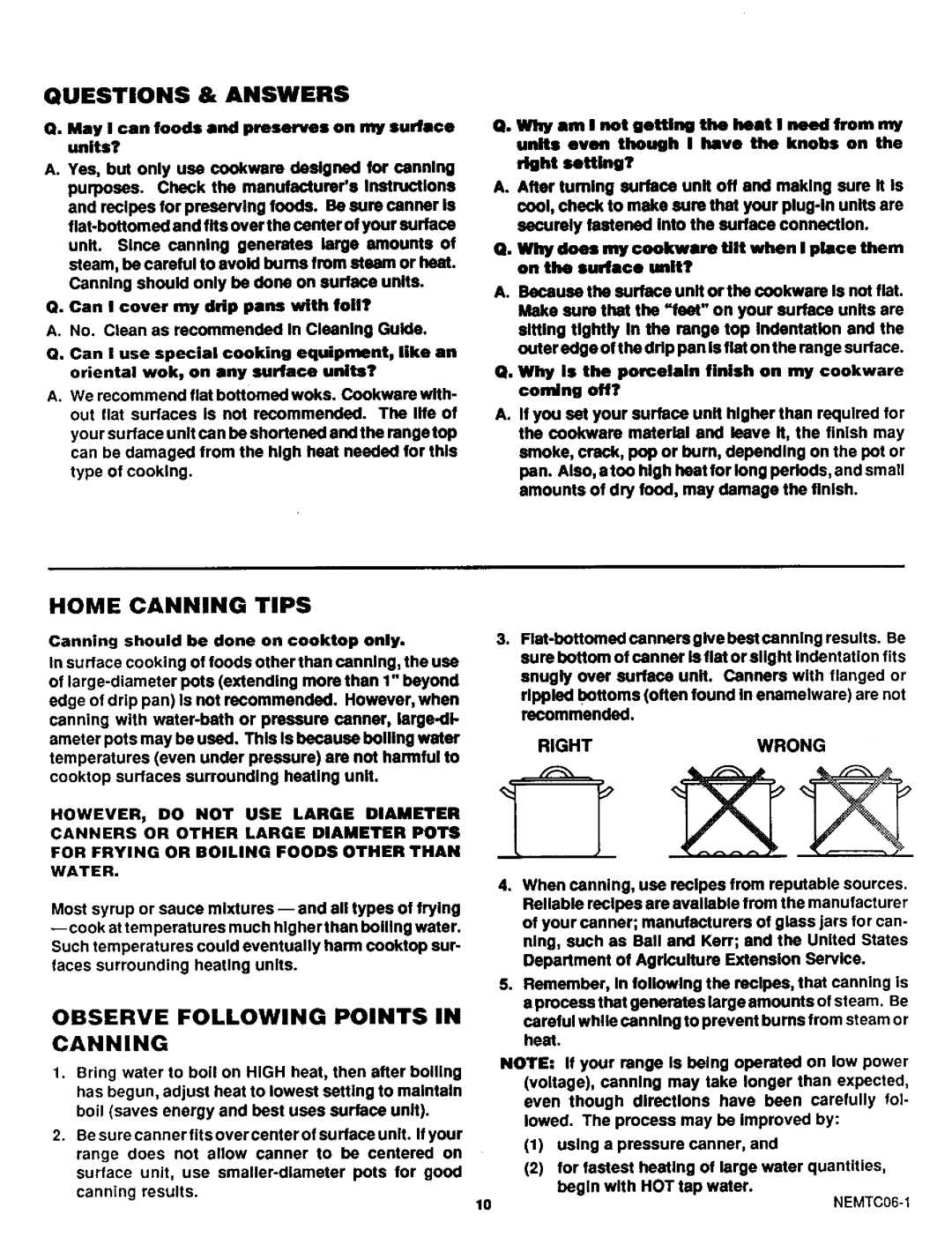 Sears 46521, 46525 Questions & Answers, Home Canning Tips, Observe Following Points in Canning, Rightwrong, NEMTC06-1 