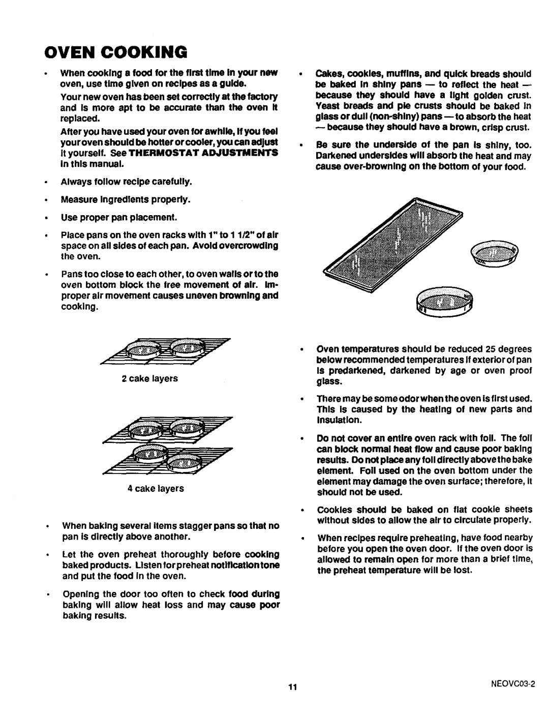 Sears 46525, 46520, 46521 warranty Oven Cooking, NEOVCO3-2 