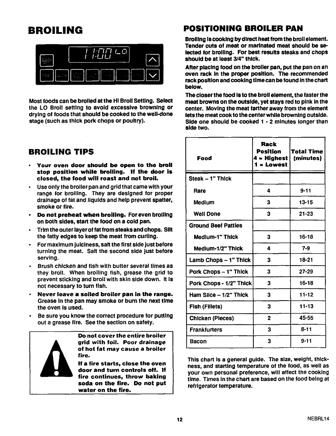 Sears 46520, 46525, 46521 warranty Broiling Tips, Positioning Broiler PAN 