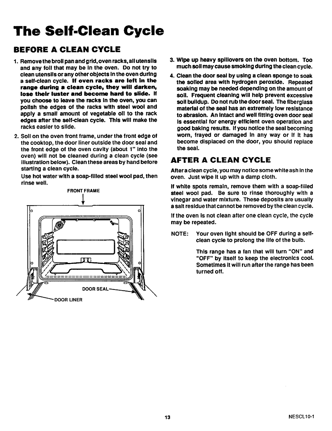 Sears 46521, 46525, 46520 warranty The Self-CleanCycle, Before A Clean Cycle, After A Clean Cycle 