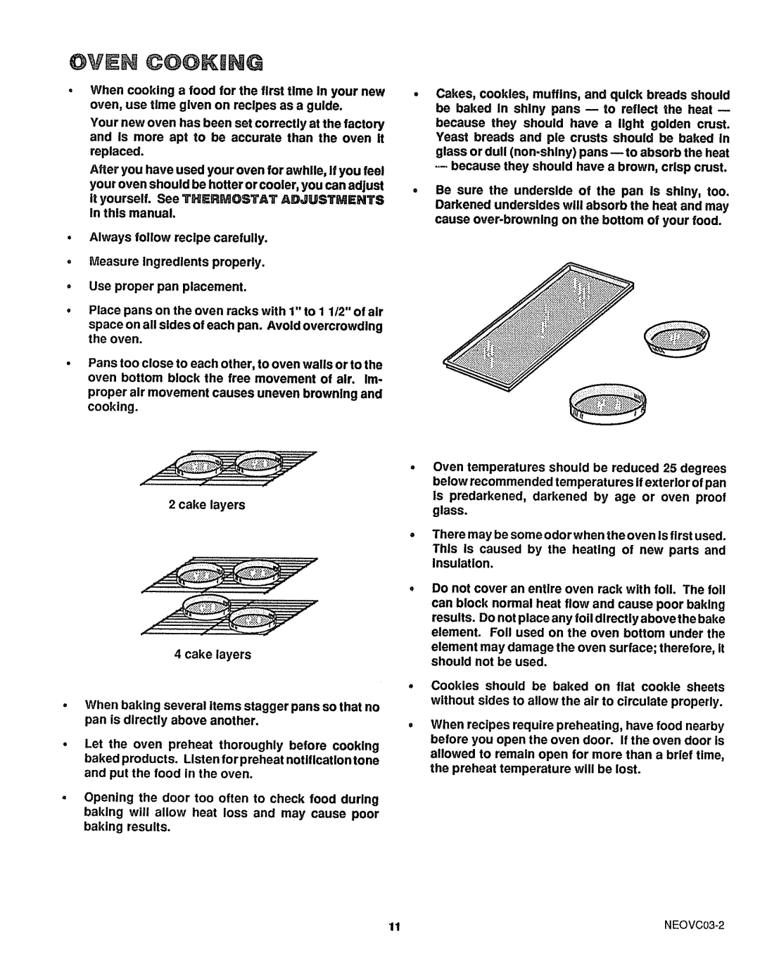 Sears 46729, 46725 manual Oven Ooking 