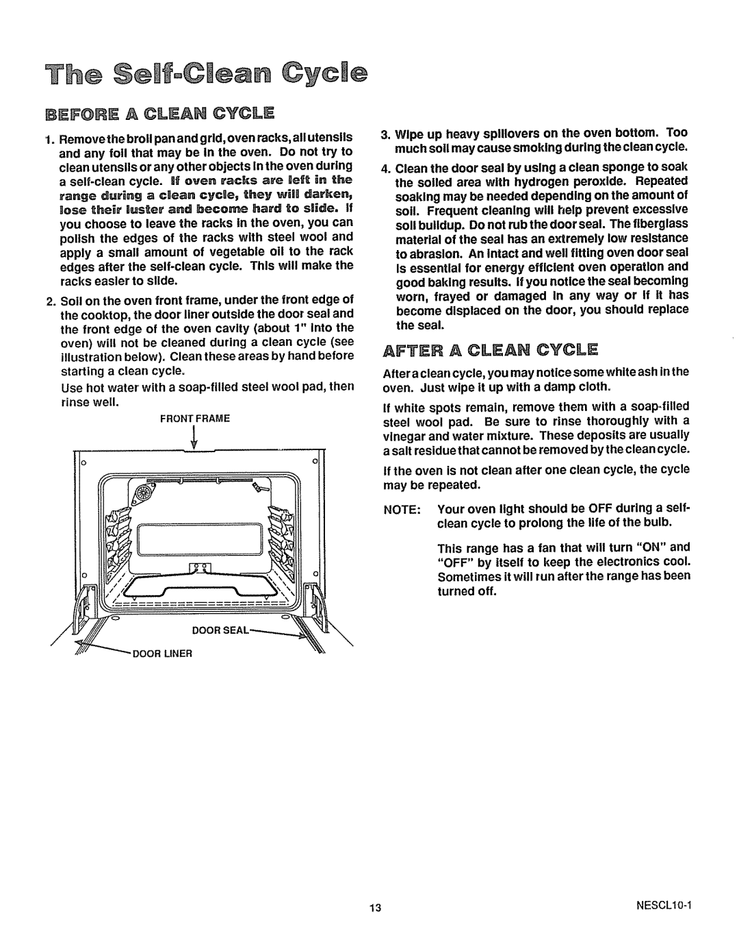 Sears 46729, 46725 manual BEF@R a Clean Cycle, Frontframe 