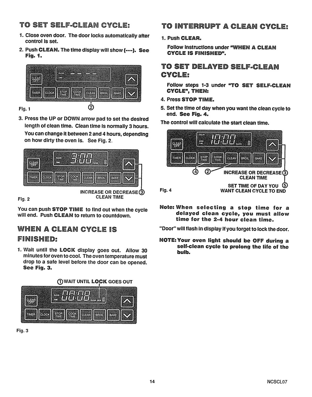 Sears 46725, 46729 manual When a Clean Cycle $, Increase or Decrease Clean Time, NCSCL07 