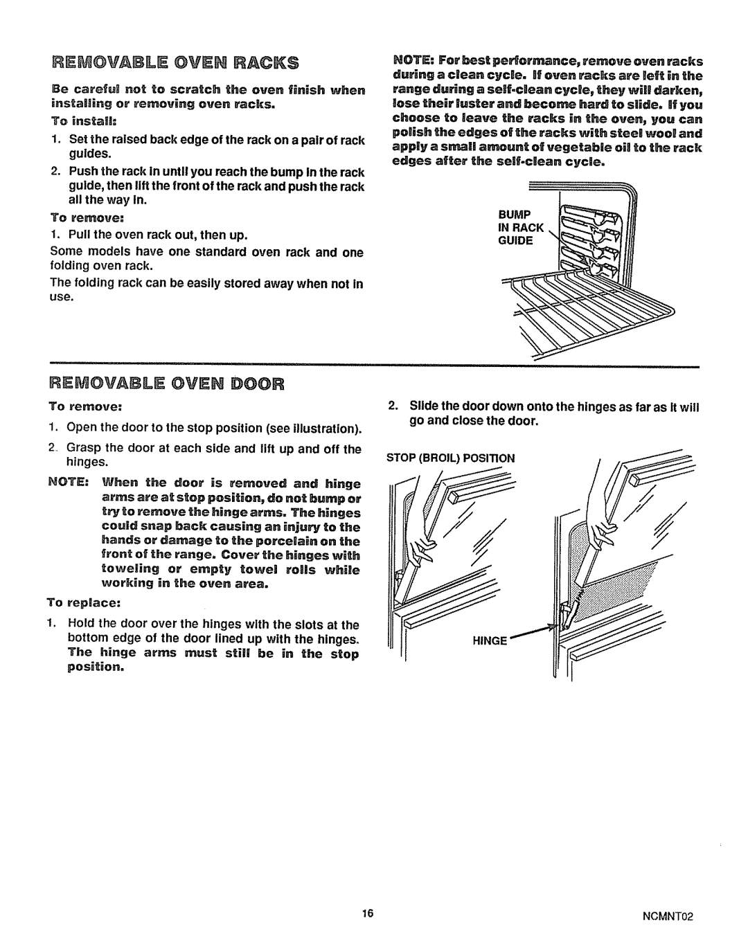 Sears 46725, 46729 manual Bump Rack Guide, Stop Broil Position 