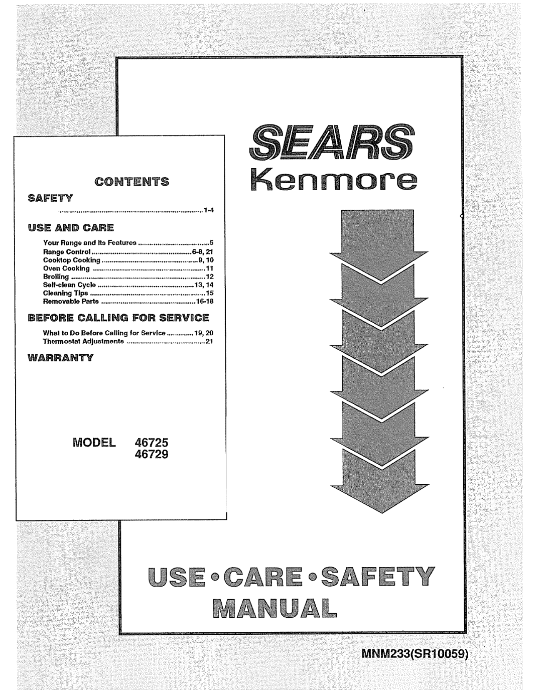 Sears 46725, 46729 manual Contents, Model, Safety, K nm 