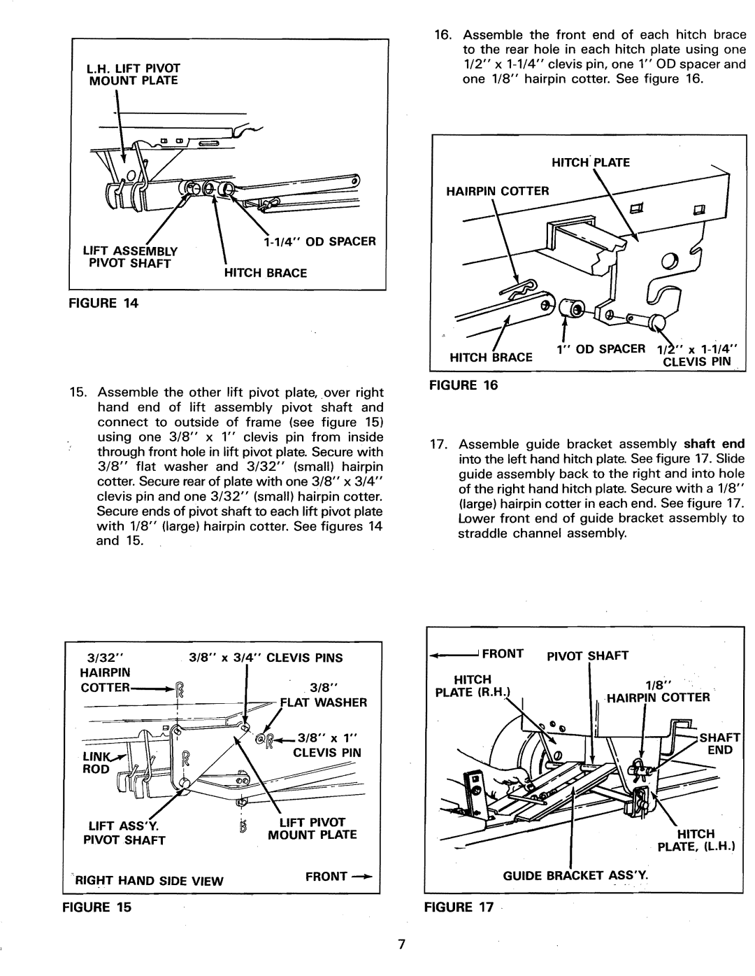 Sears 486.244062 Lift Assembly Pivot Shaft Hitch Brace, Hitch Plate Hairpin Cotter OD Spacer, Hitch Brace Clevis PIN 