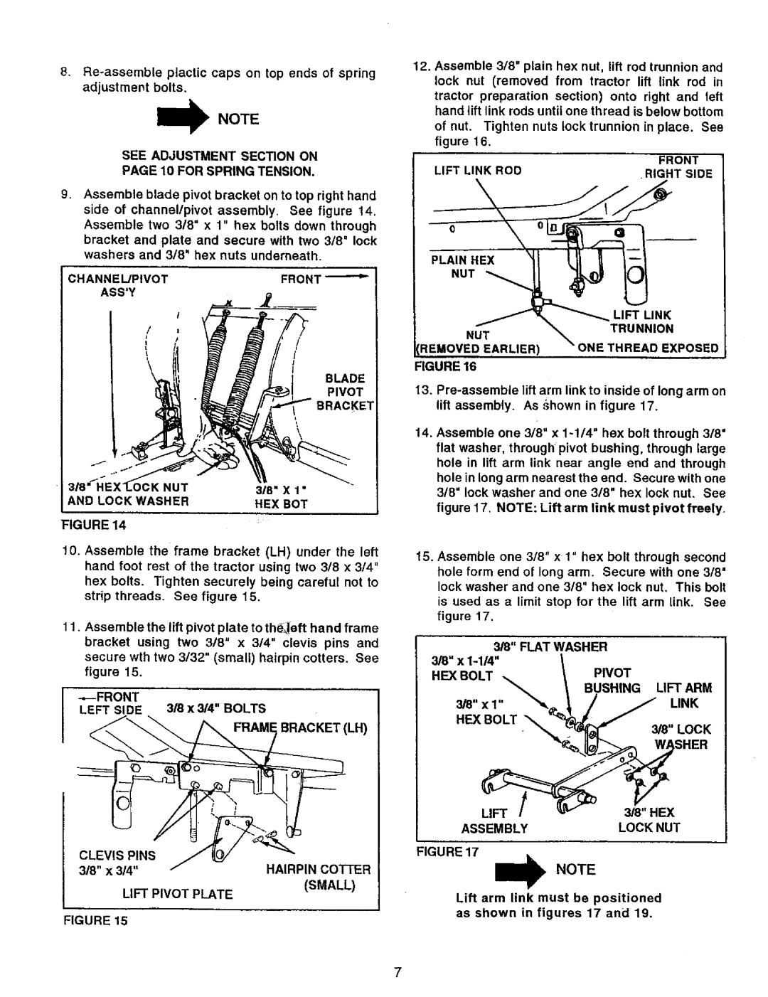 Sears 486.24412 See Adjustment Section on 10 for Spring Tension, Lift Link ROD, Bracket LH Clevis Pins, Flat Washer 