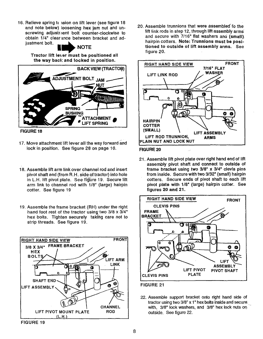 Sears 486.24412 Back View Tractoi Adjustment Bolt JAM, Lift Spring, Right Hand Side View Front, Flat, Lift Link ROD Washi 