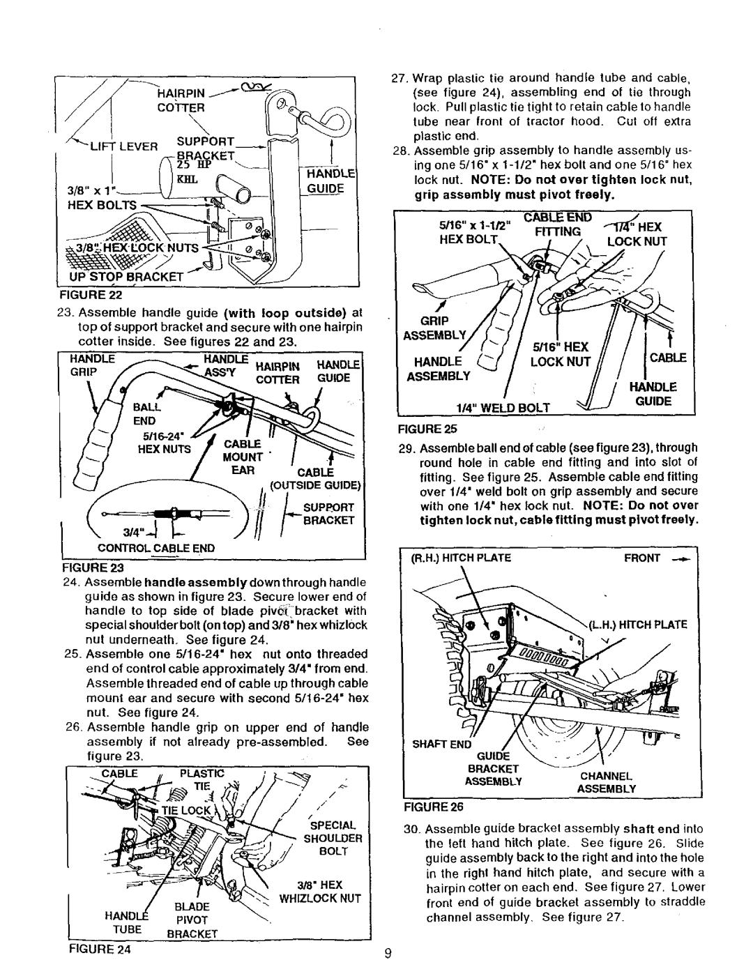 Sears 486.24412 Hairpin Cotter Lift Lever, Handle, Guide, HEX Bolt Lock NUT, CONTROL3/4. Cable END, Special Shoulder 