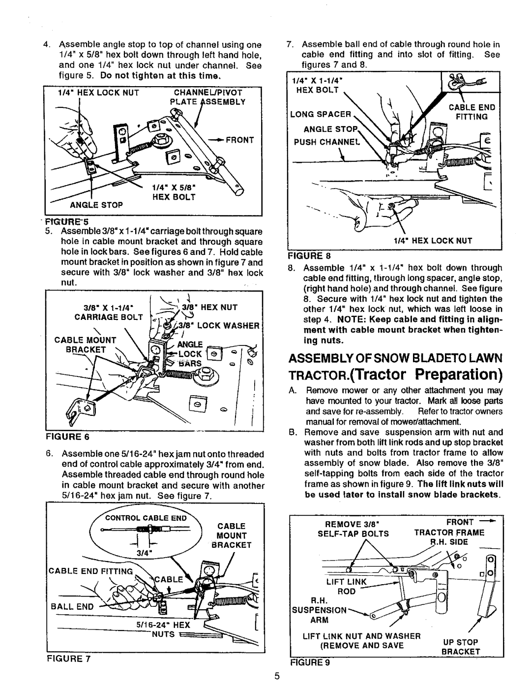 Sears 486.24412 owner manual TRACTOR,TractorPreparation, Assembly Of Snow Bladeto Lawn 