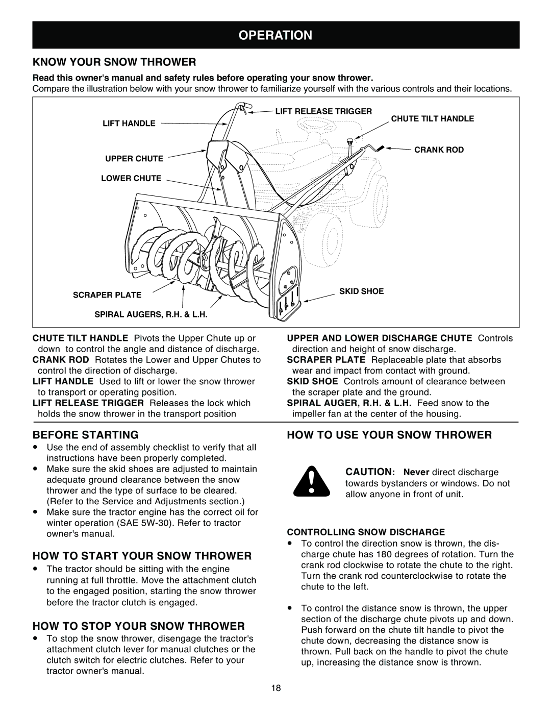 Sears 486.248392 owner manual Operation, Know Your Snow Thrower, Before Starting, HOW to Start Your Snow Thrower 