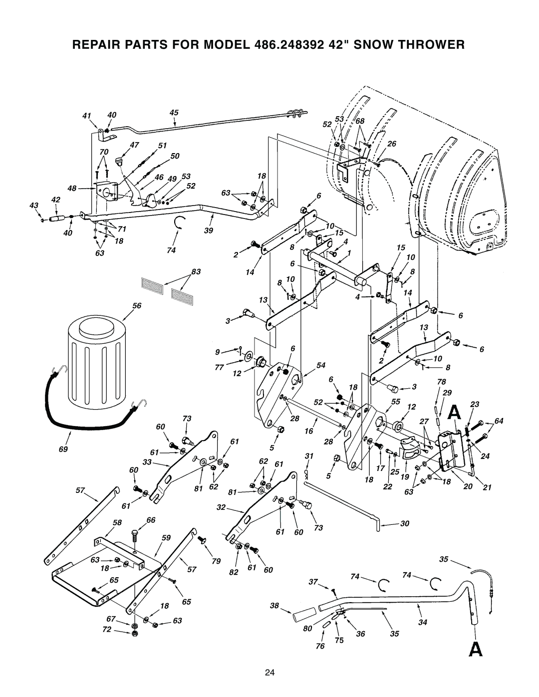 Sears owner manual Repair Parts for Model 486.248392 42 Snow Thrower 