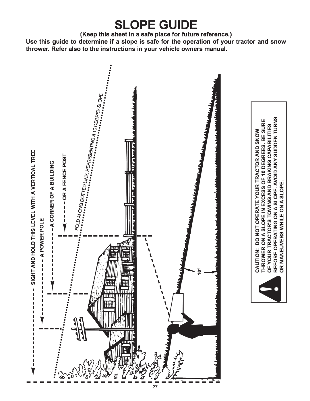 Sears 486.248463 owner manual Slope Guide, Keep this sheet in a safe place for future reference 