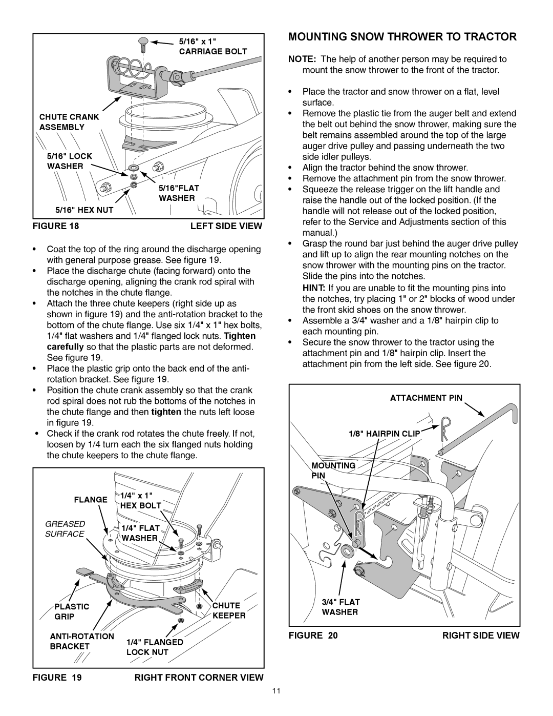 Sears 486.248463 owner manual Mounting Snow Thrower to Tractor, Right Front Corner View 