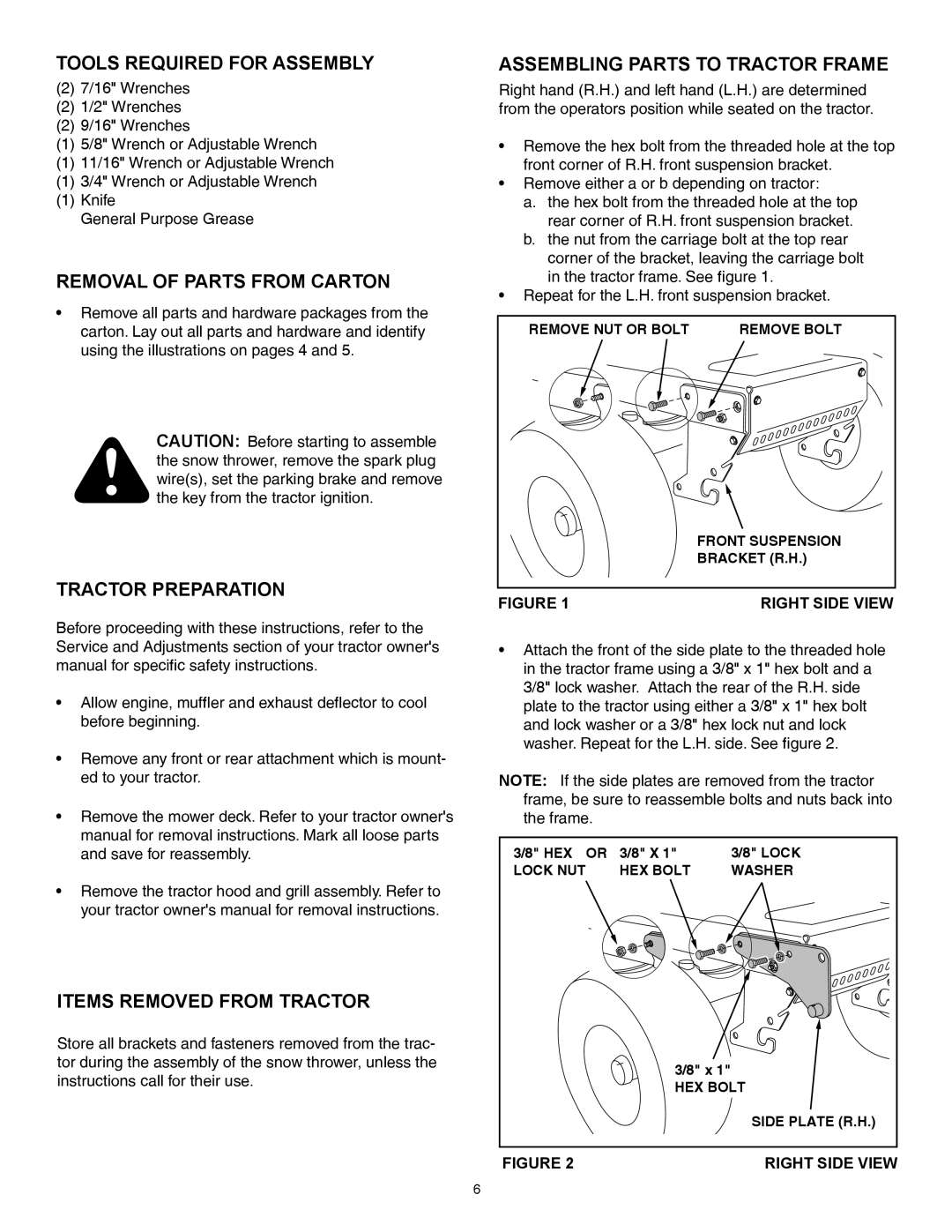 Sears 486.248463 owner manual Tools Required for Assembly, Removal of Parts from Carton, Tractor Preparation 