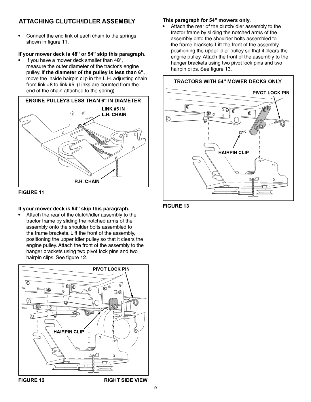 Sears 486.248463 owner manual Attaching CLUTCH/IDLER Assembly, Engine Pulleys Less than 6 in Diameter 