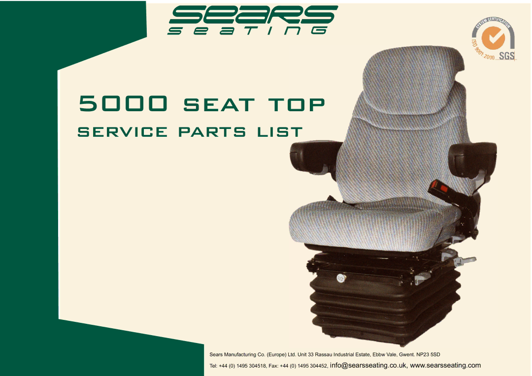 Sears 5000 manual Seat top 