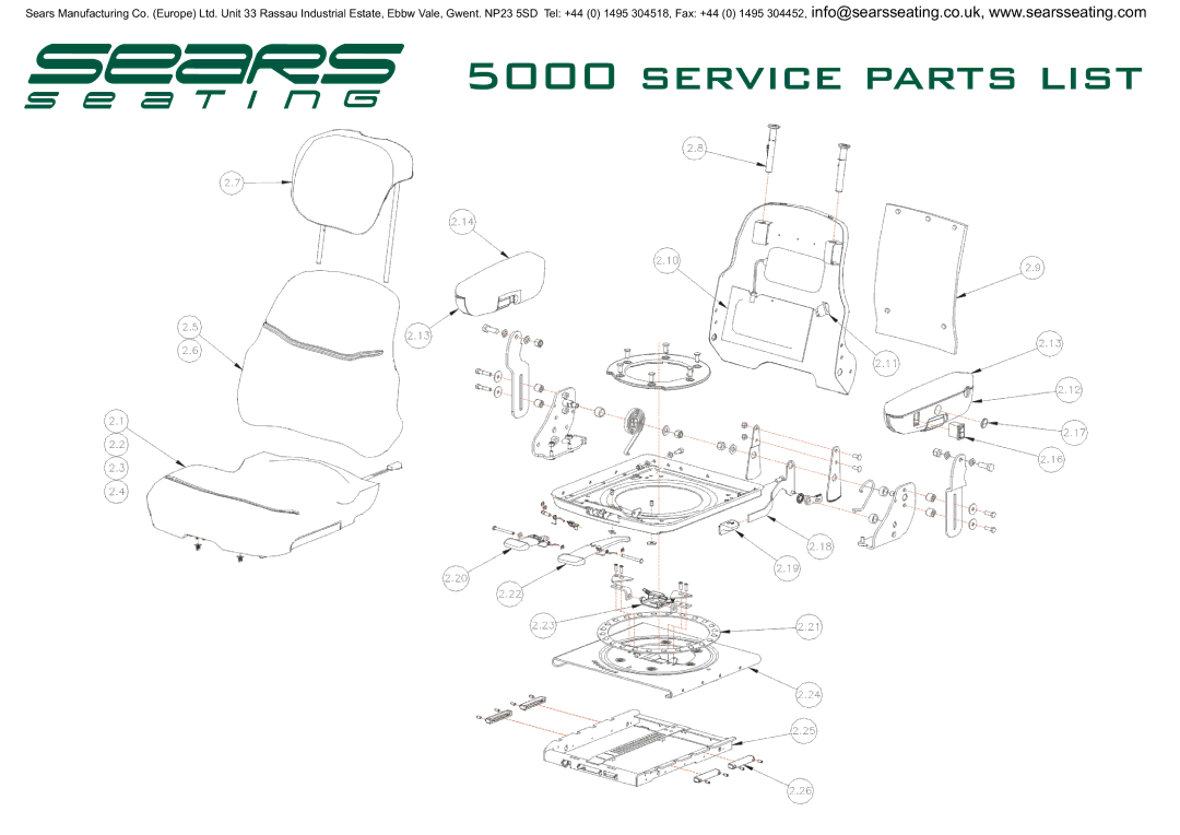 Sears 5000 manual Service parts list 