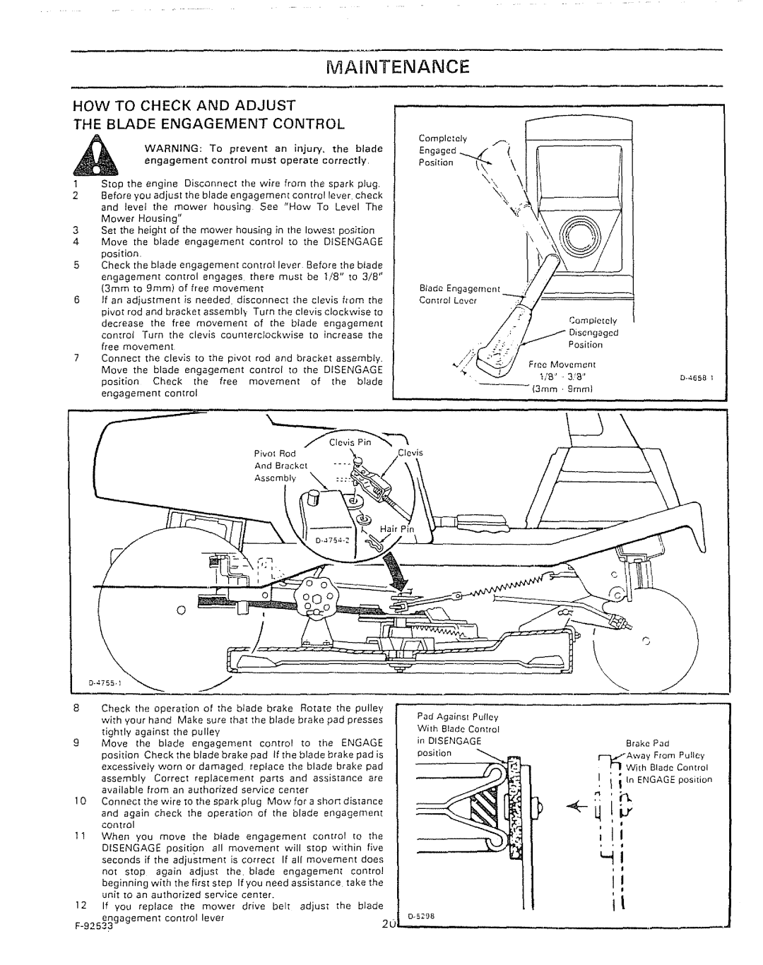 Sears 502.25502 manual HOW to Check and Adjust Blade Engagement Control 