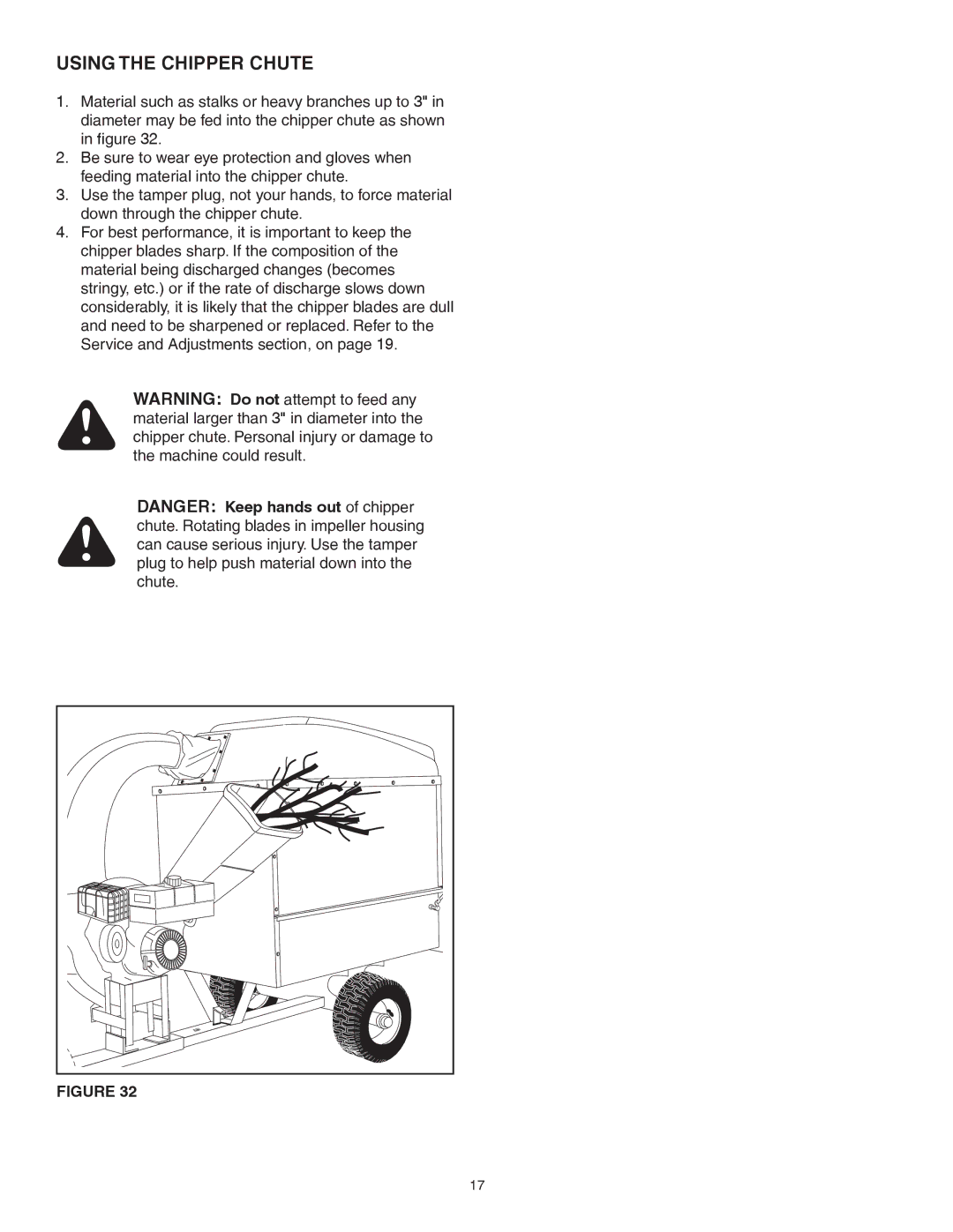 Sears 552493, 502493 manual Using the Chipper Chute 