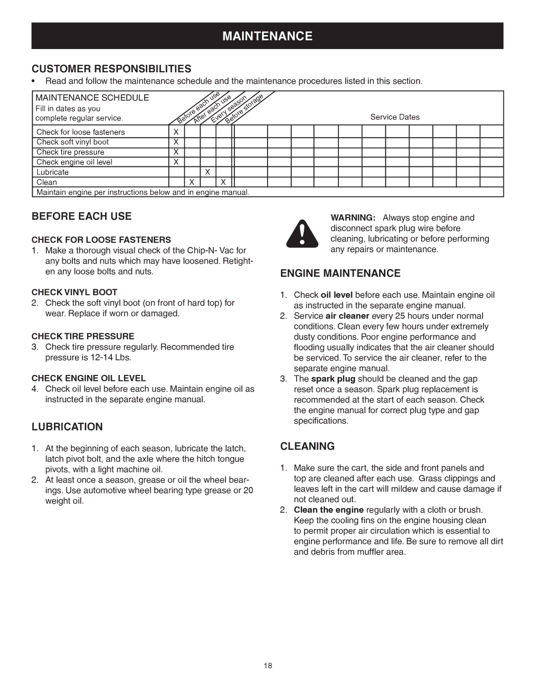 Sears 502493, 552493 manual Maintenance 